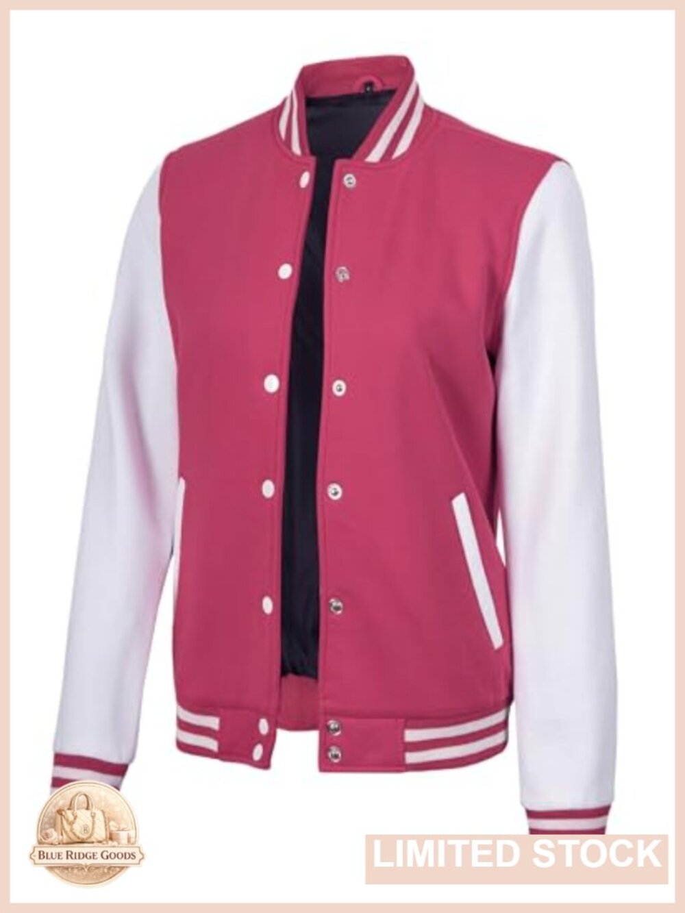 Fleece Bomber Jacket Women Snap Closure Letterman Varsity Style